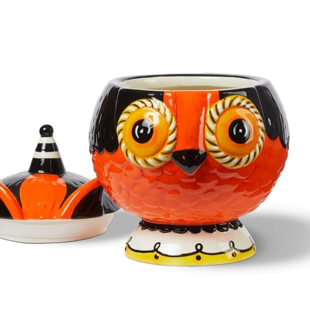Johanna Parker & Magenta Carnival Cottage Halloween Owl Cookie Jar Canister NEW - Picture 2 of 5
